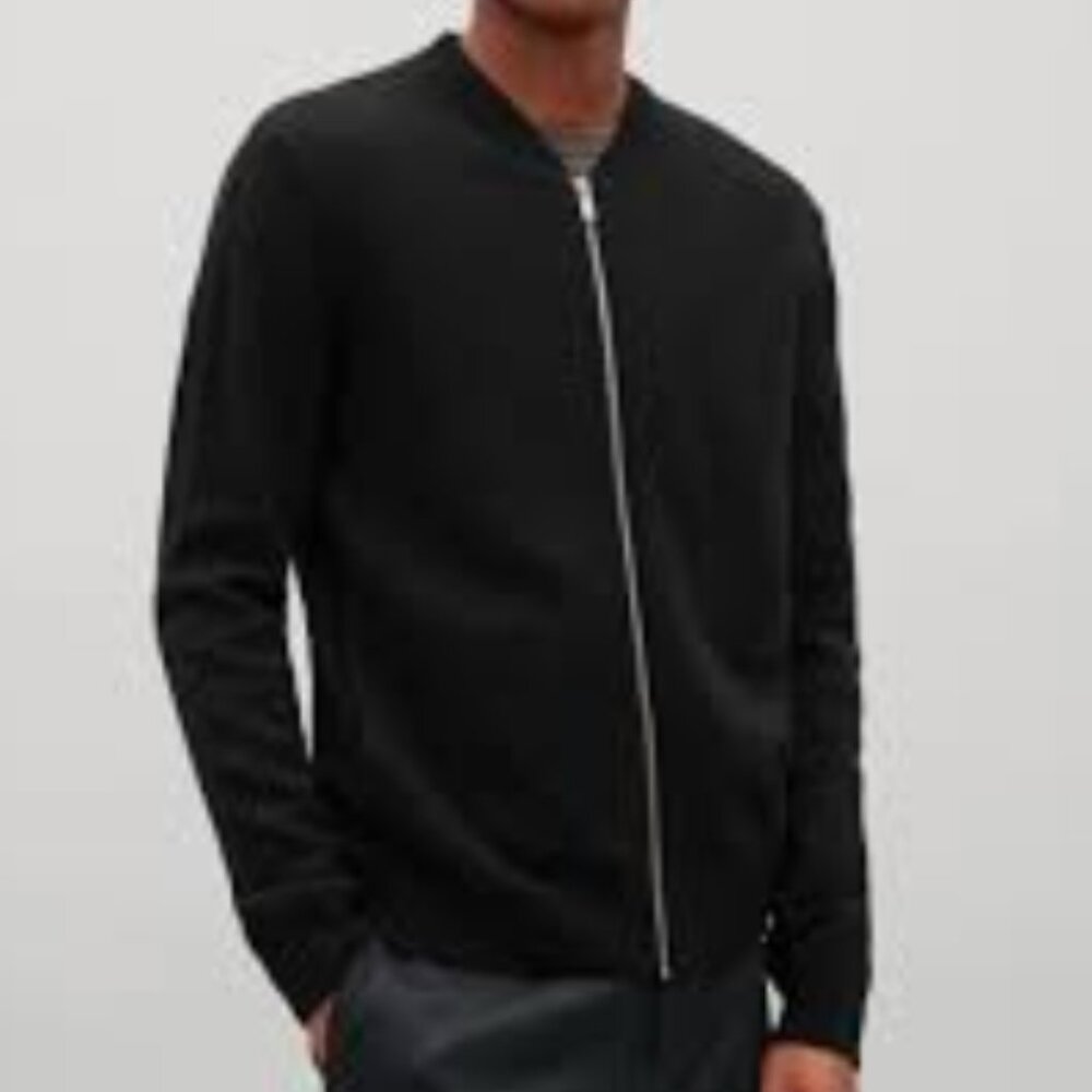 COS 100% Wool Navy Zip Cardigan Sweater Men Size: L